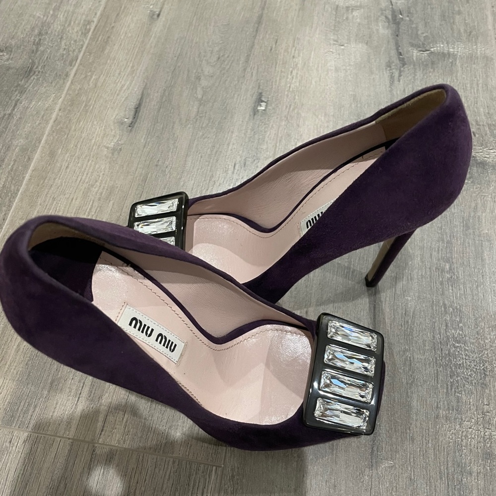 Miu Miu purple high heels with Swarovski Crystal